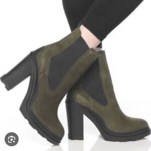 Marc Fisher Olive Suede Chunky-Heel Chelsea Boots